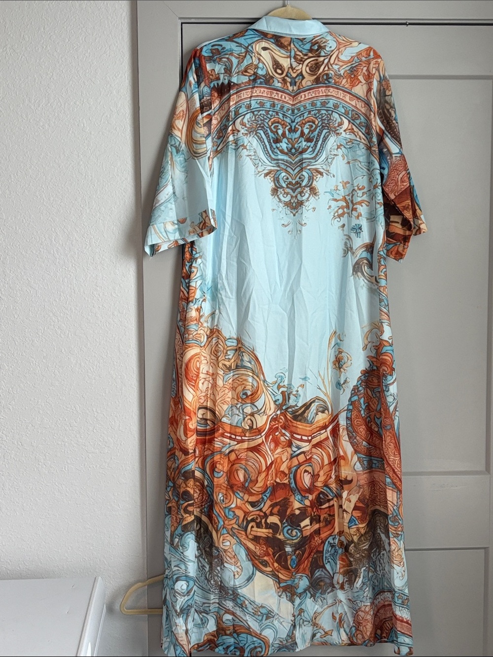 Source Unknown Light Blue, Rust & Teal Paisley Button-Front Maxi Dress - Picture 2 of 5